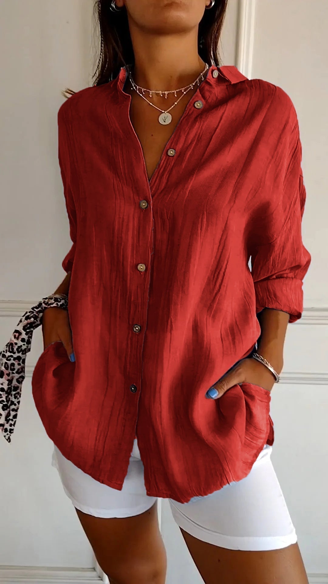 Larevia | Women's Loose Fit Button Front Blouse