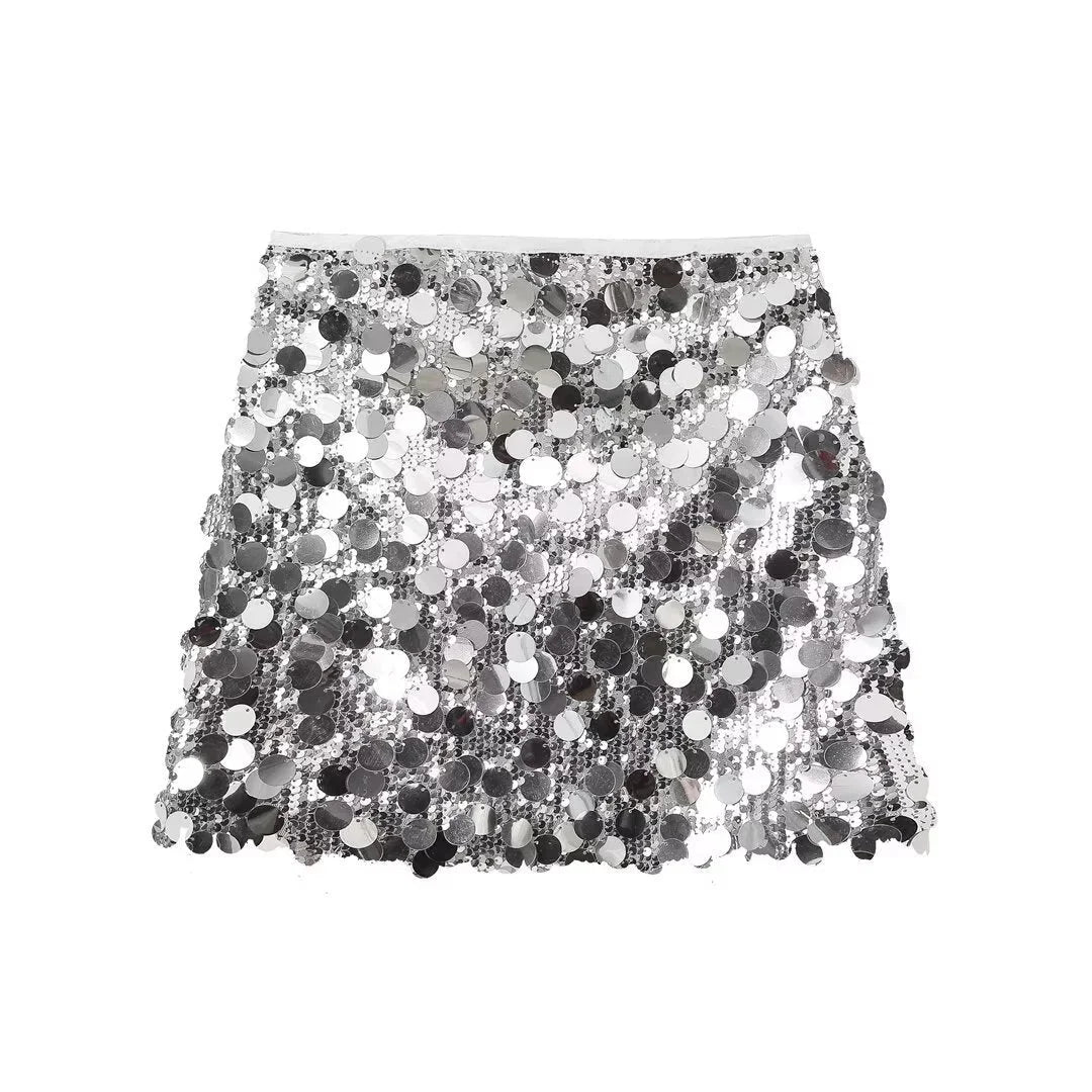 Gonna corta donna con paillettes e taglio aderente