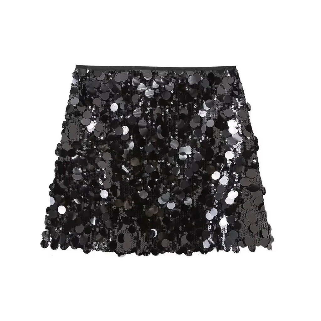 Gonna corta donna con paillettes e taglio aderente