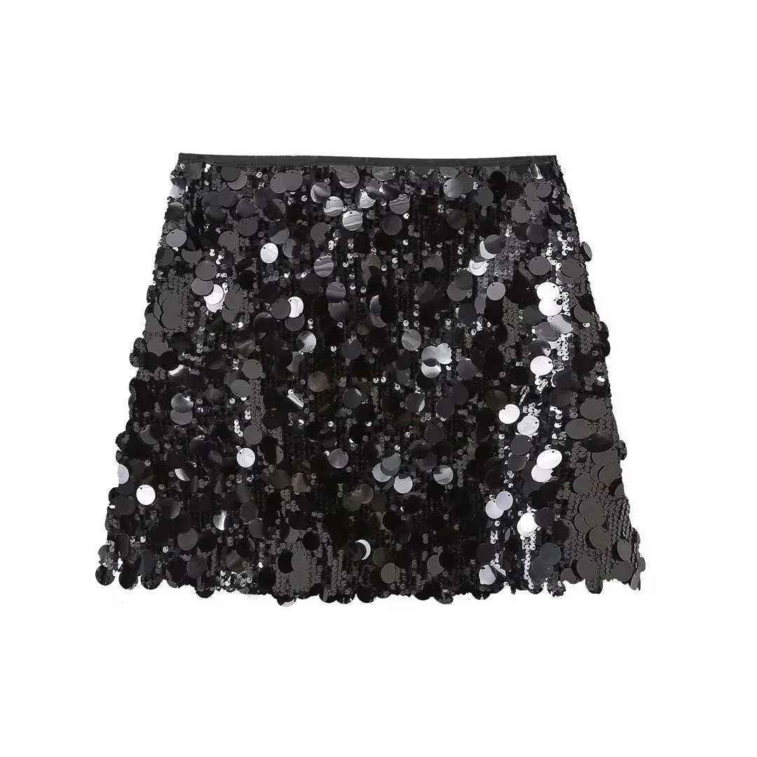 Gonna corta donna con paillettes e taglio aderente