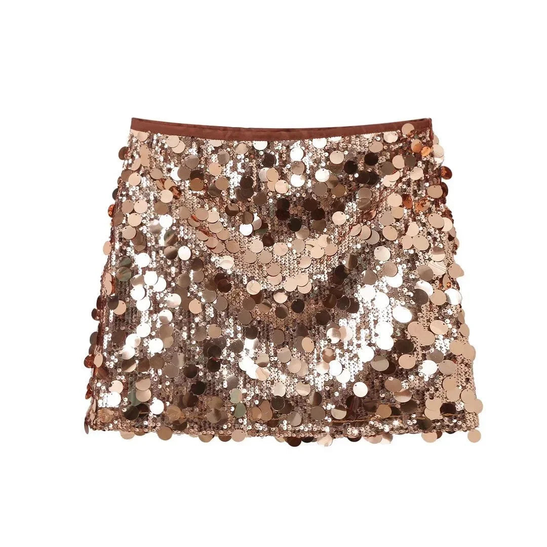 Gonna corta donna con paillettes e taglio aderente