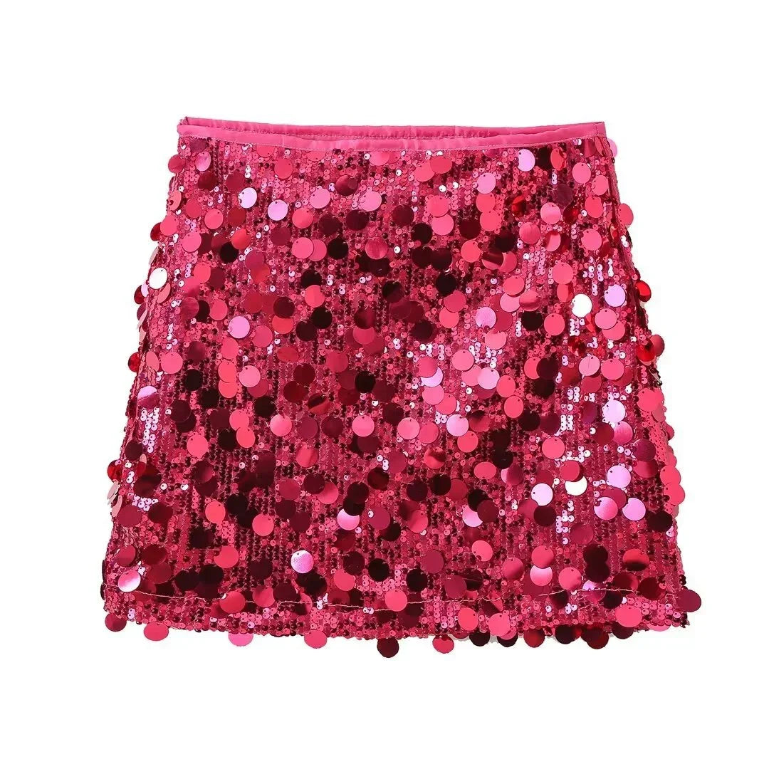 Gonna corta donna con paillettes e taglio aderente