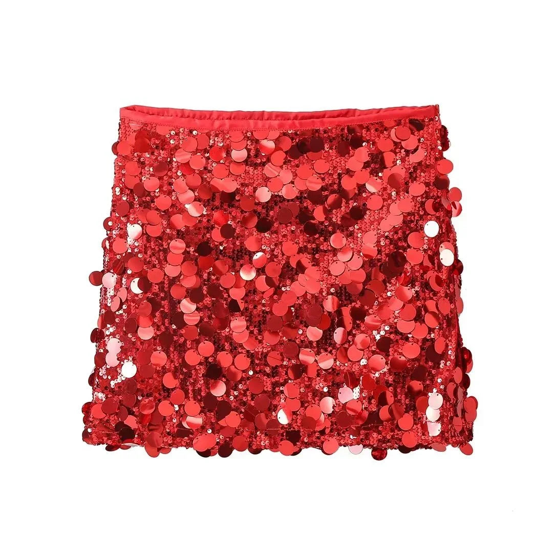 Gonna corta donna con paillettes e taglio aderente
