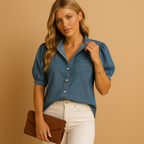 Katarzyna | Camicia jeans da donna a maniche corte
