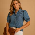 Katarzyna | Camicia jeans da donna a maniche corte