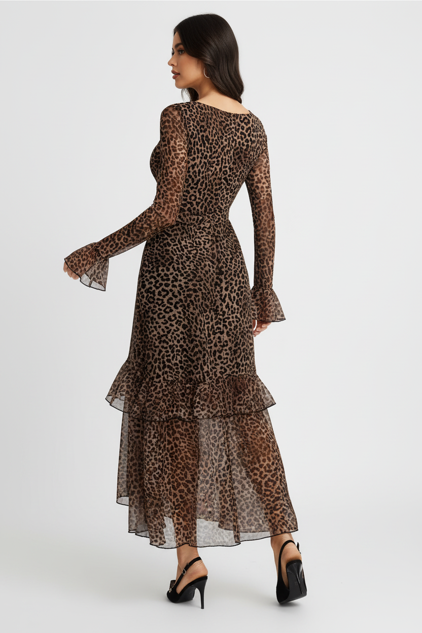 Leopard print dress back angle full body