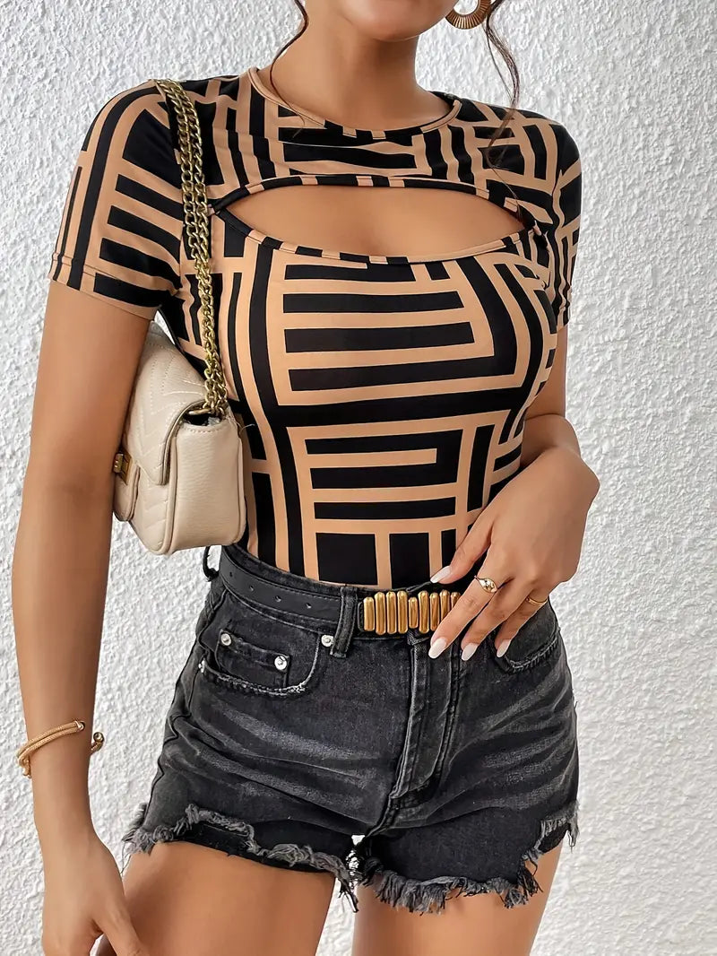 Kornelia | Top aderente da donna geometrico con scollo casual
