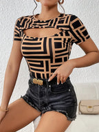 Kornelia | Top aderente da donna geometrico con scollo casual