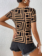 Kornelia | Top aderente da donna geometrico con scollo casual