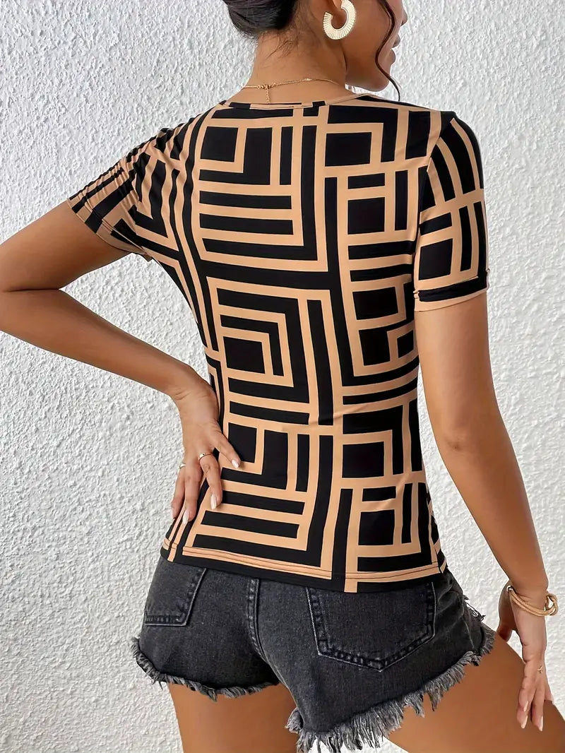 Kornelia | Top aderente da donna geometrico con scollo casual