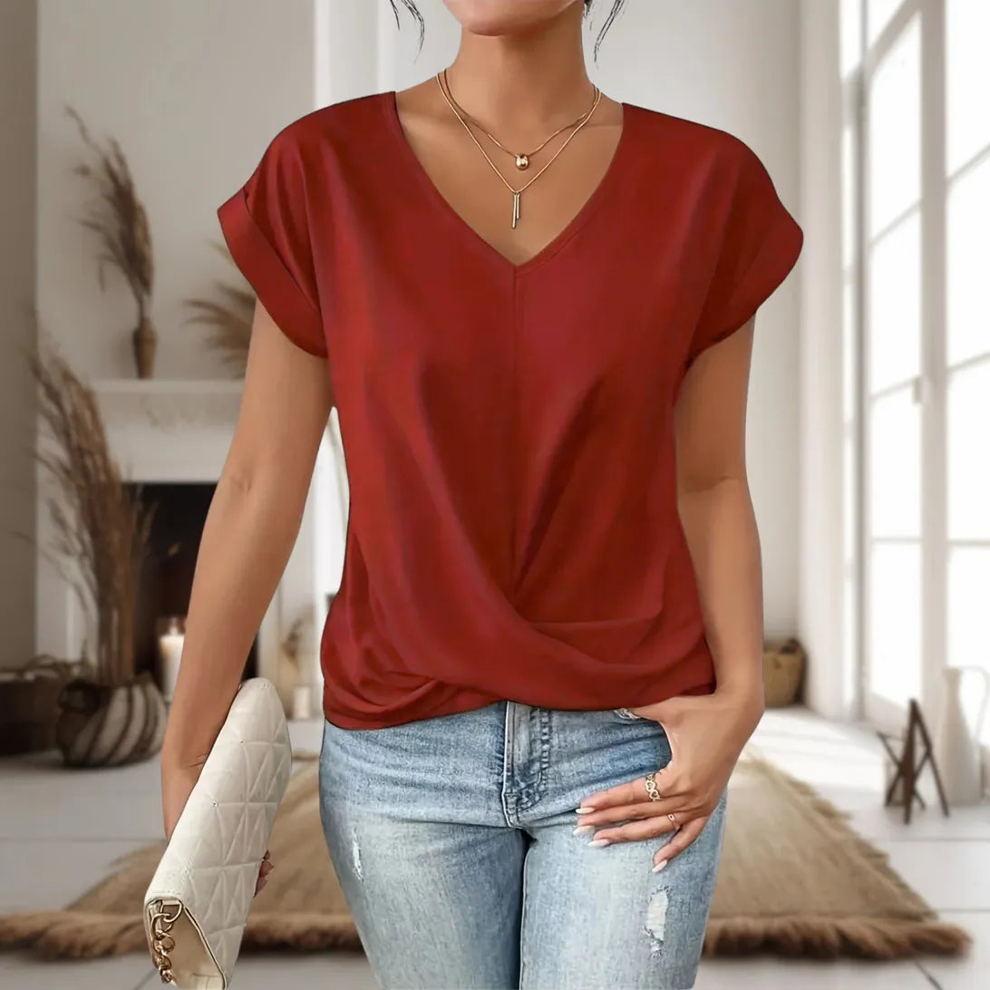 Livia | Elegant blouse with V-neck and short sleeves