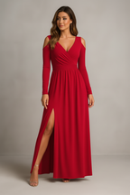 Red maxi dress studio shot