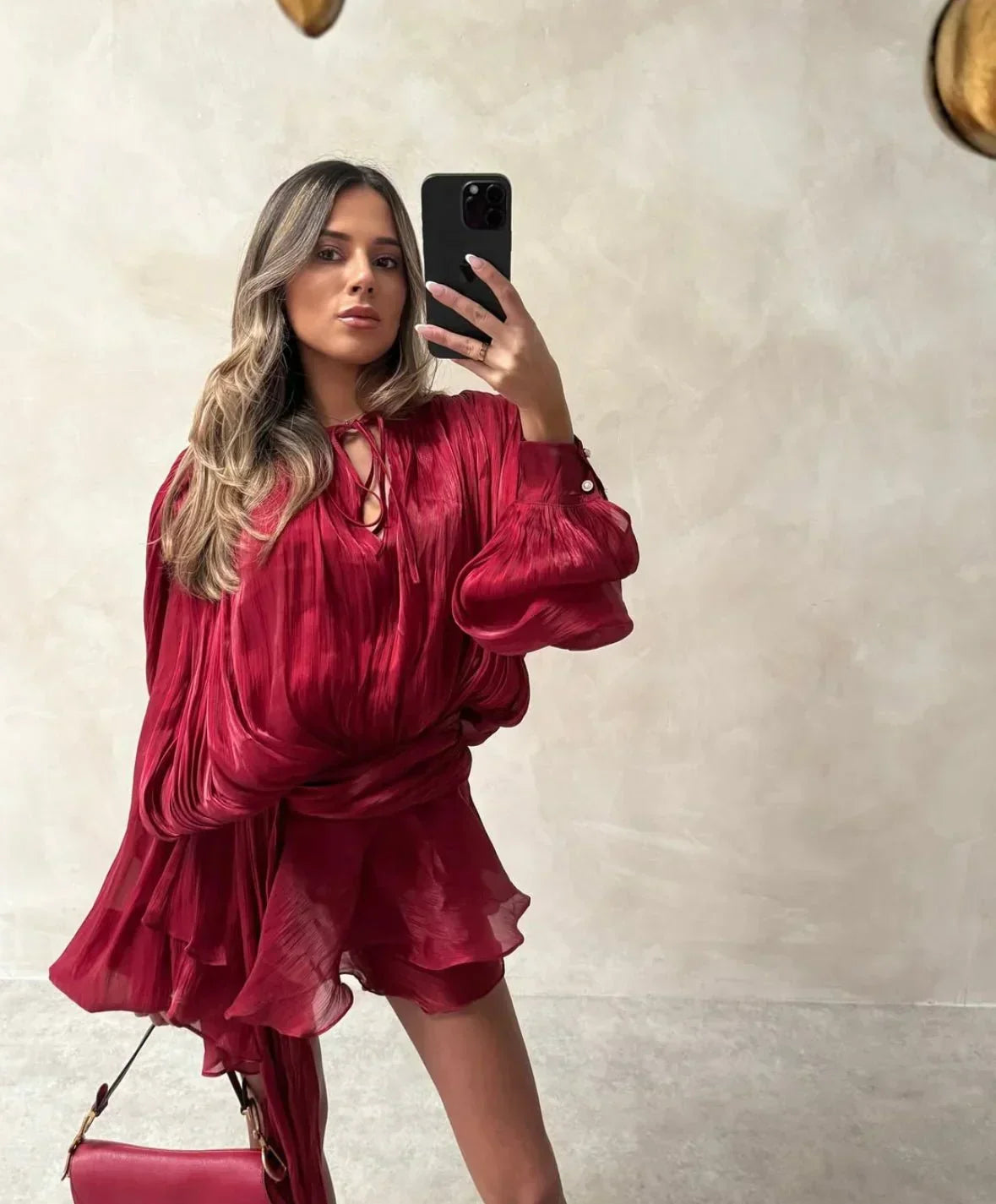Alessia | Women's Summer Pleated Mini Dress with Puffy Sleeves