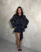 Alessia | Women's Summer Pleated Mini Dress with Puffy Sleeves