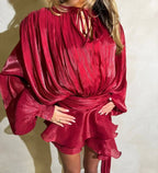 Alessia | Women's Summer Pleated Mini Dress with Puffy Sleeves