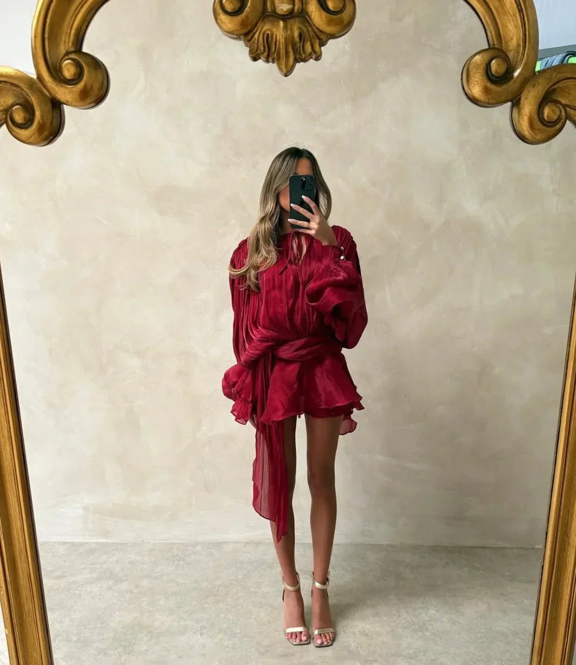 Alessia | Women's Summer Pleated Mini Dress with Puffy Sleeves