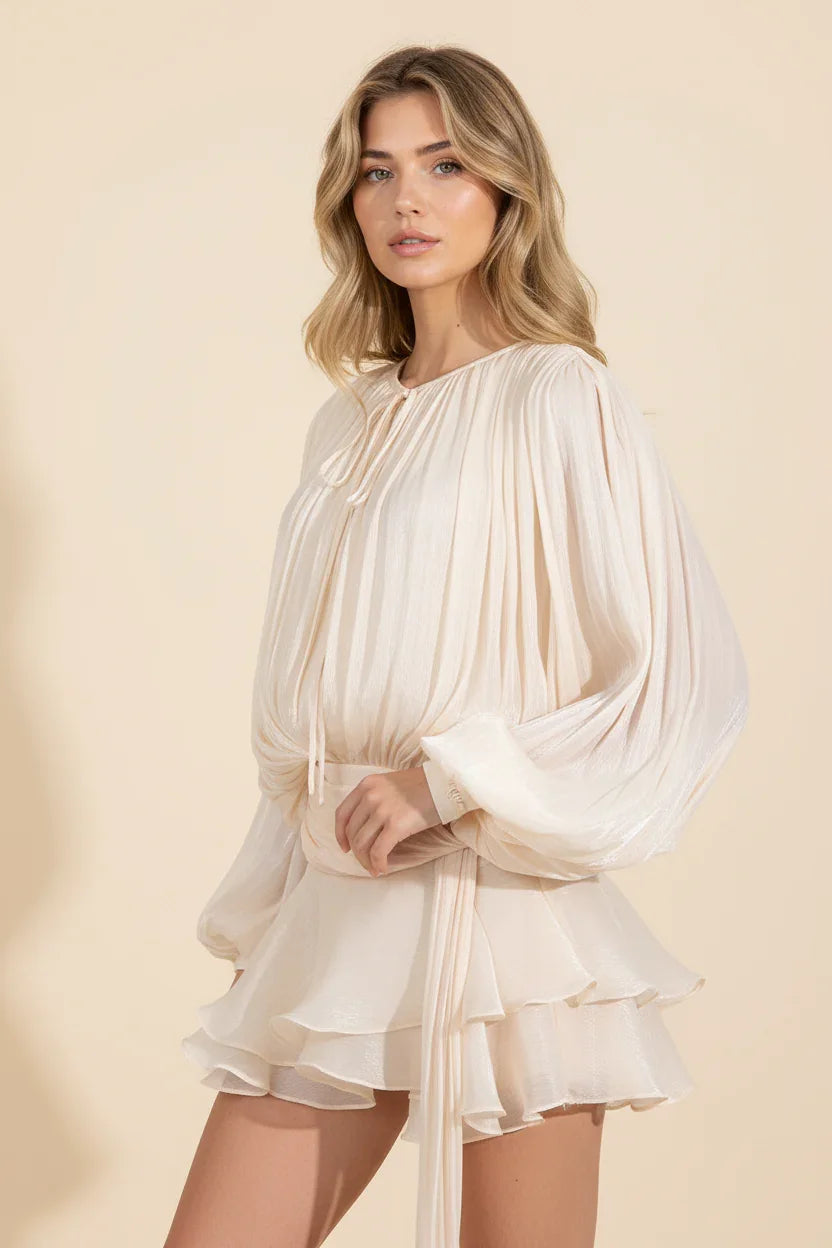 Parella | Women's Elegant Airy Mini Dress with Puff Sleeves
