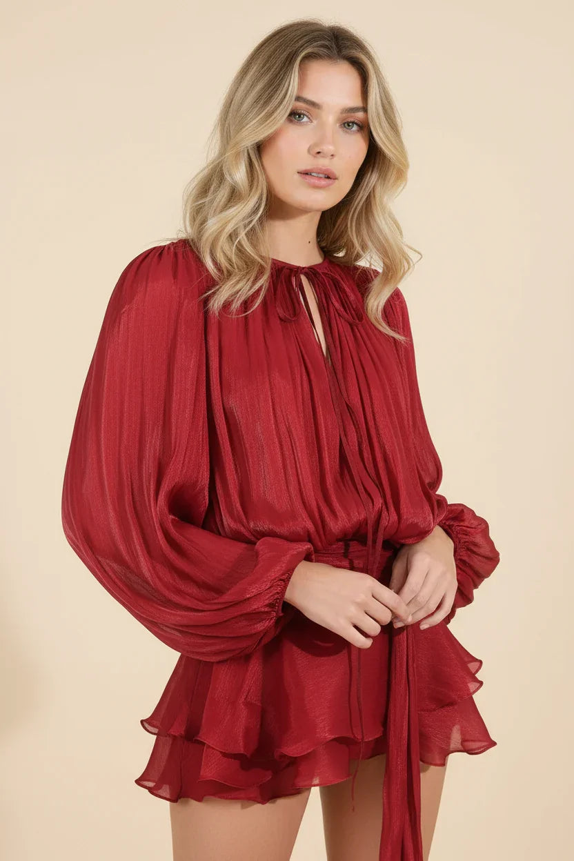 Parella | Women's Elegant Airy Mini Dress with Puff Sleeves