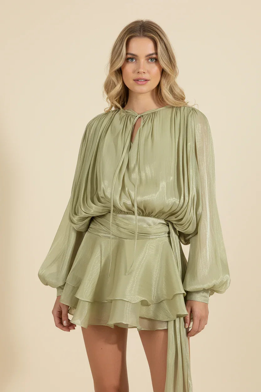 Parella | Women's Elegant Airy Mini Dress with Puff Sleeves