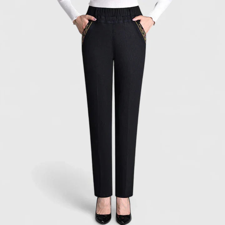Denavie | Women's Denim Pants with Elastic Waist and Straight Legs