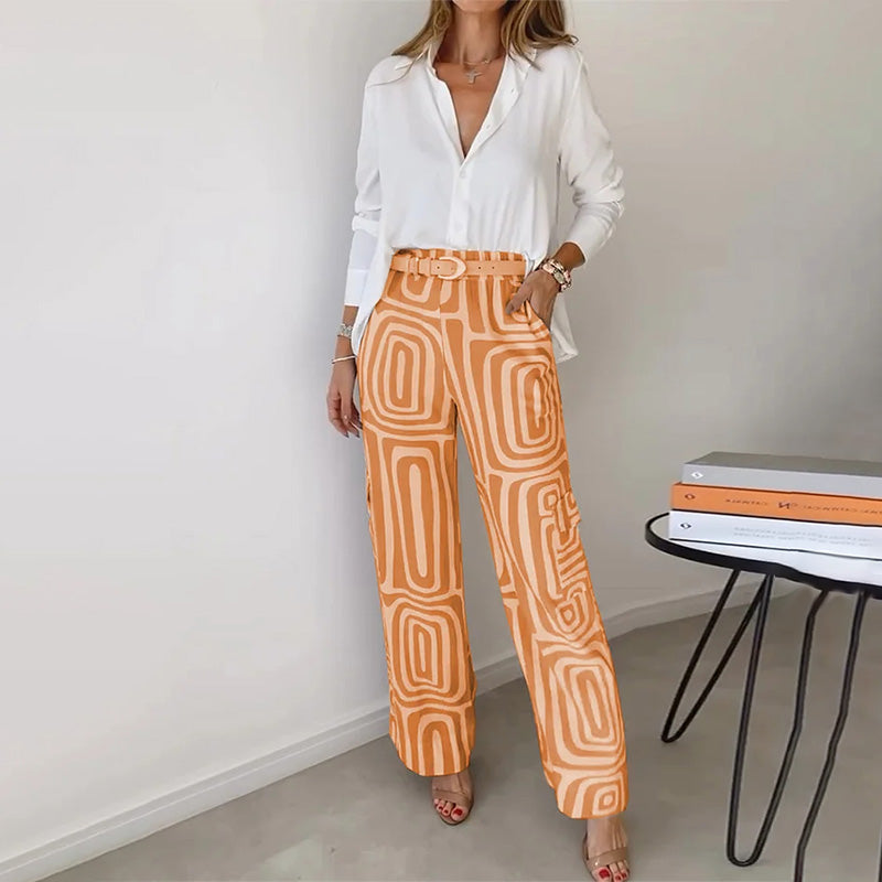 Opal | Elegancki Komplet Damski z Wzorzystymi Spodniami Wide Leg