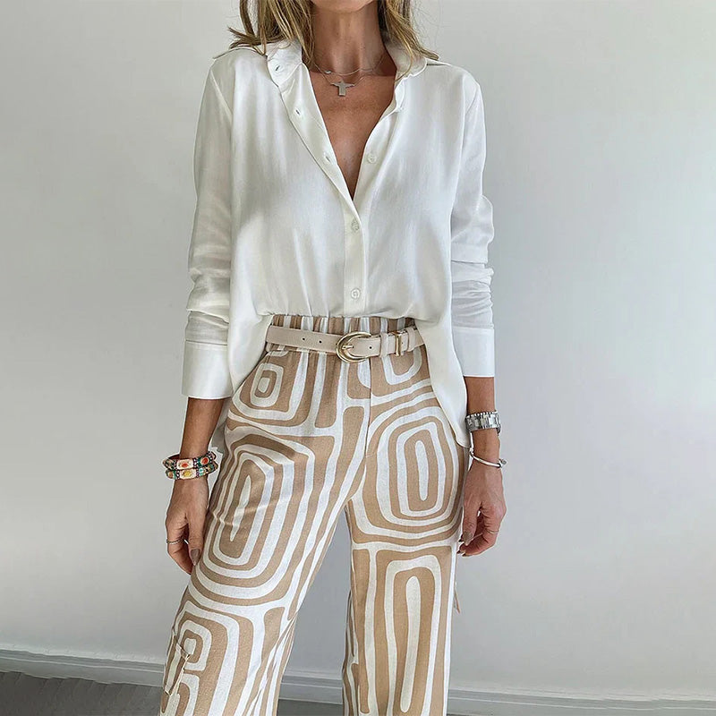 Opal | Elegancki Komplet Damski z Wzorzystymi Spodniami Wide Leg