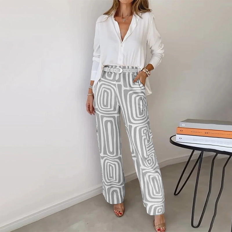 Opal | Elegancki Komplet Damski z Wzorzystymi Spodniami Wide Leg