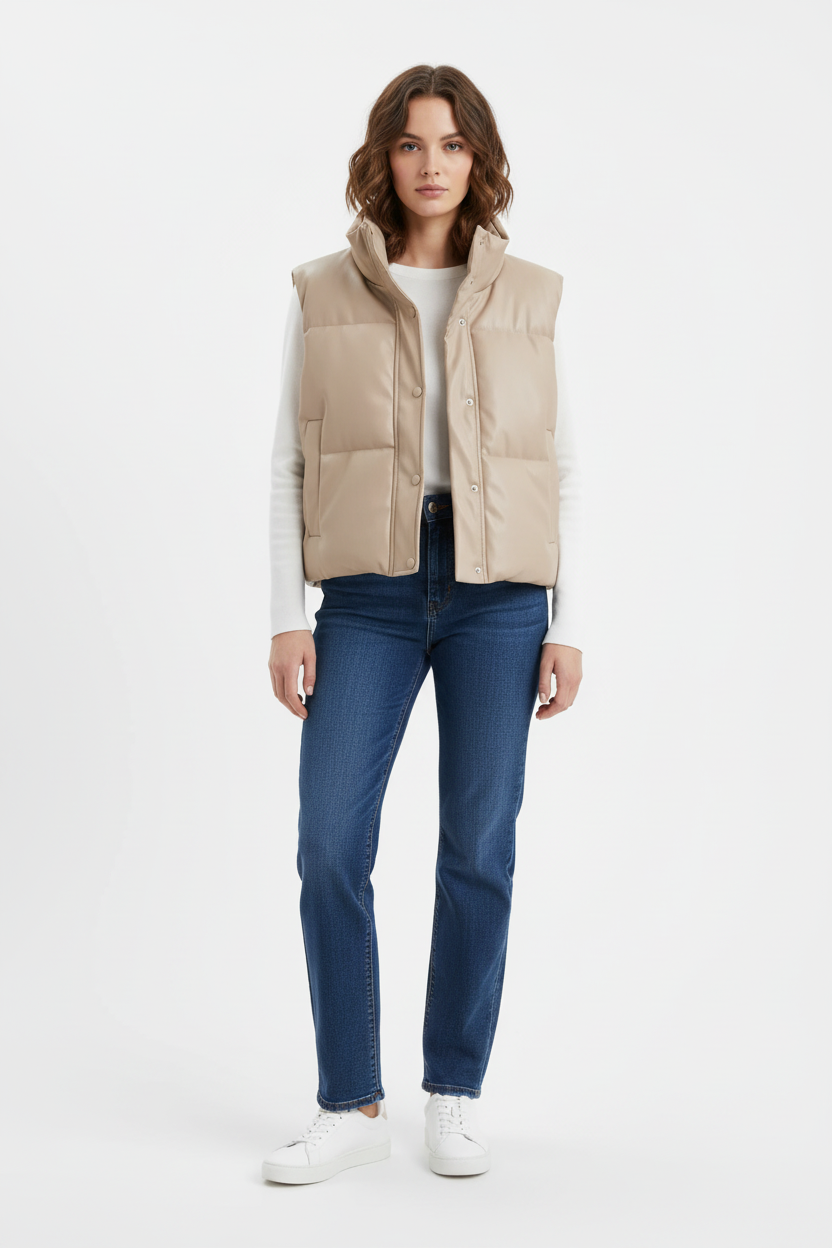 Studio productfoto beige bodywarmer