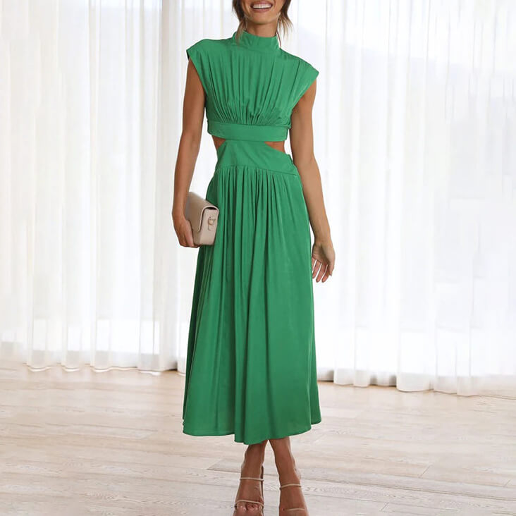 Chloé | Elegancka Sukienka Midi z Wycięciami i Drapowaniem