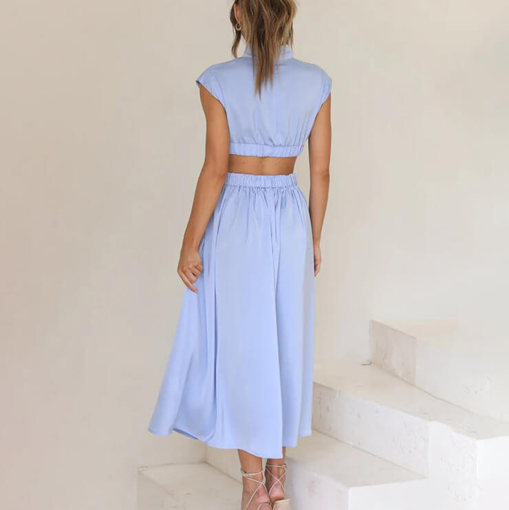 Chloé | Elegancka Sukienka Midi z Wycięciami i Drapowaniem