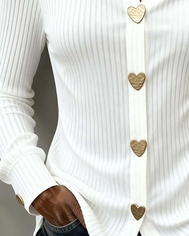 Myra | Camicia Attillata a Costine con Bottoni a Cuore