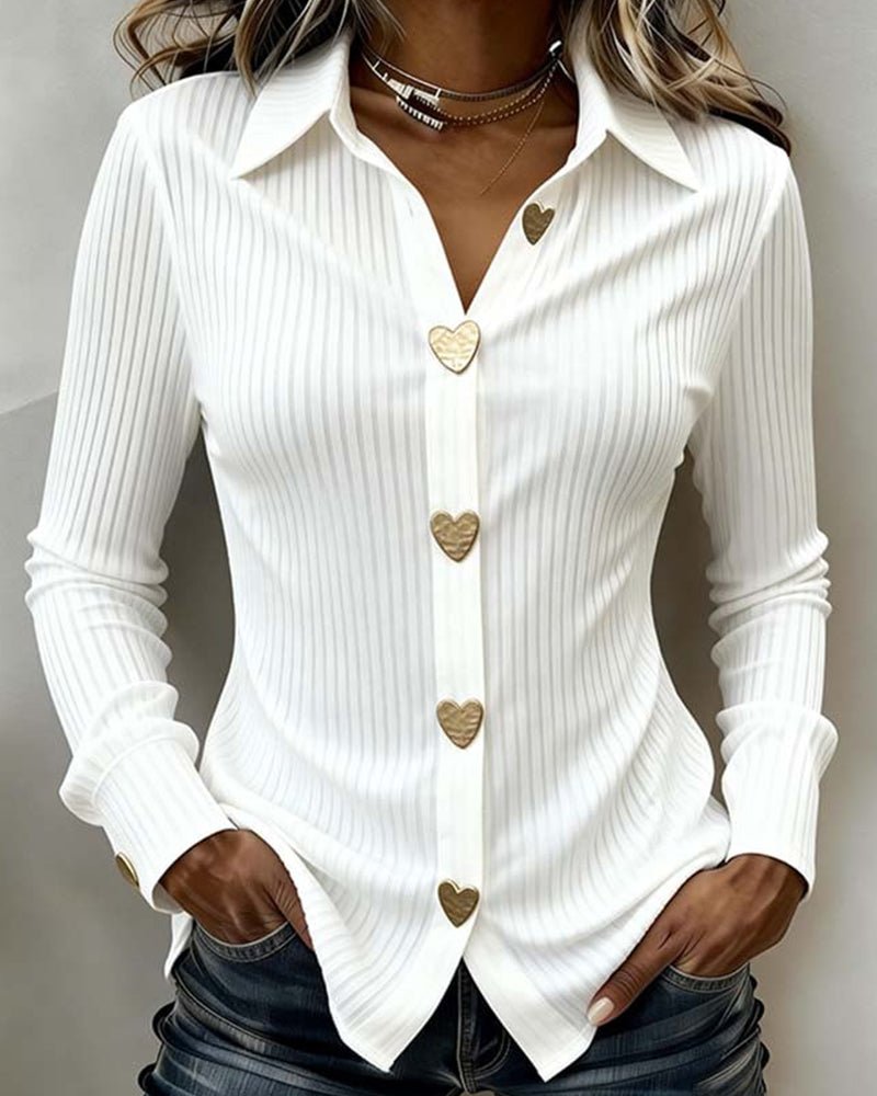 Myra | Camicia Attillata a Costine con Bottoni a Cuore