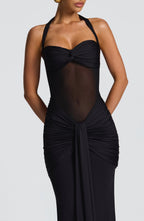 Noireva | Damska Elegancka Sukienka Maxi Halter z Marszczeniem