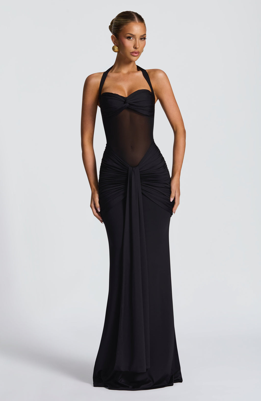 Noireva | Damska Elegancka Sukienka Maxi Halter z Marszczeniem