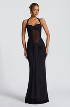 Noireva | Damska Elegancka Sukienka Maxi Halter z Marszczeniem