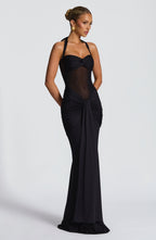 Noireva | Damska Elegancka Sukienka Maxi Halter z Marszczeniem