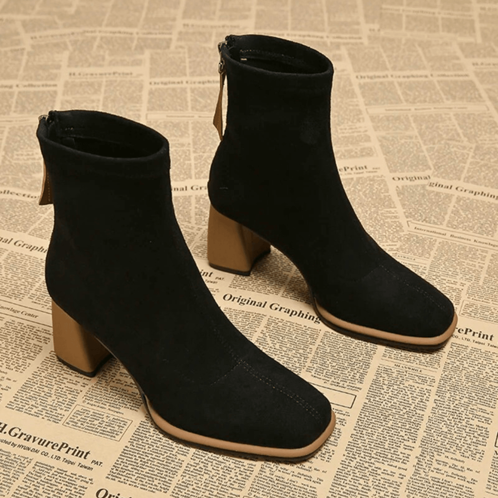 Calviera | Damskie Botki Casual z Kontrastowym Obcasem