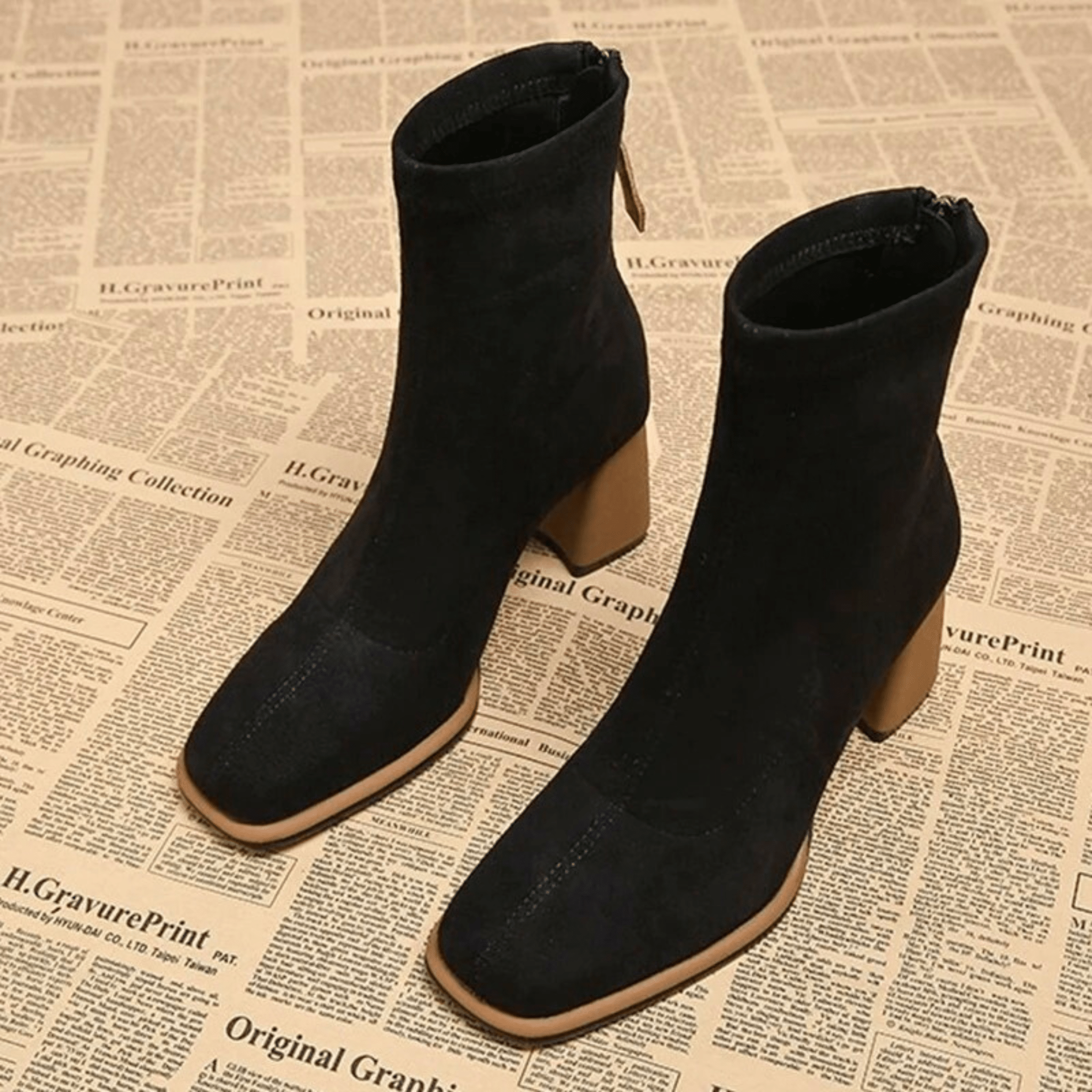 Calviera | Damskie Botki Casual z Kontrastowym Obcasem