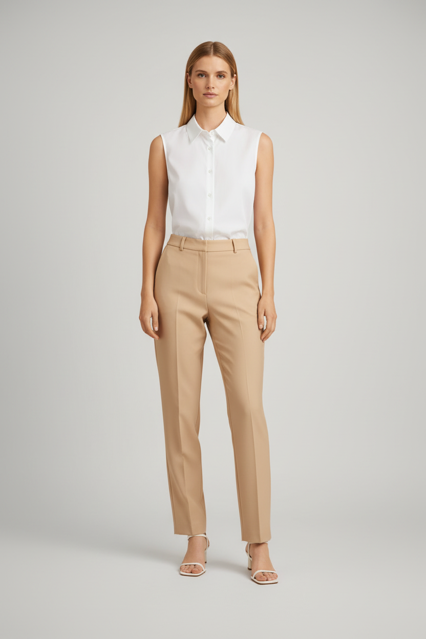 White sleeveless shirt with trousers