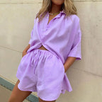 Lurevia | Completo Estivo Donna Camicia di Lino e Pantaloncini