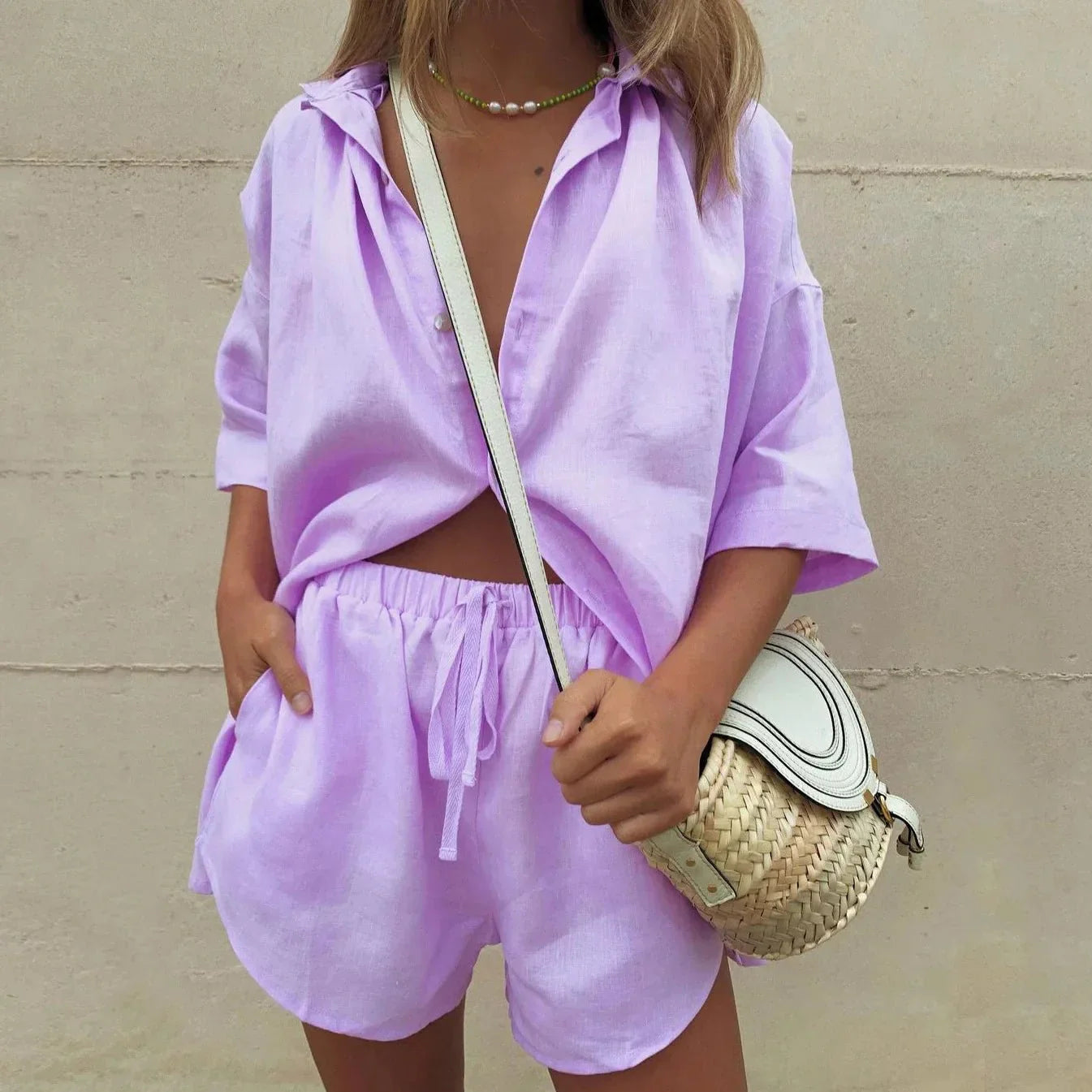 Lurevia | Women's Summer Set Linen Shirt and Shorts