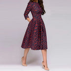 Rosavine | Abito Midi Formale Donna con Stampa Floreale e Maniche 3/4
