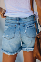 Ravelle | Shorts Estivi da Donna in Jeans con Strappi Casual