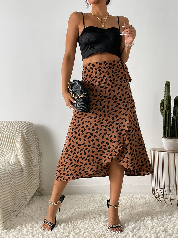 Zorella | Gonna Midi Donna Portafoglio con Motivo Animalier e Laccio
