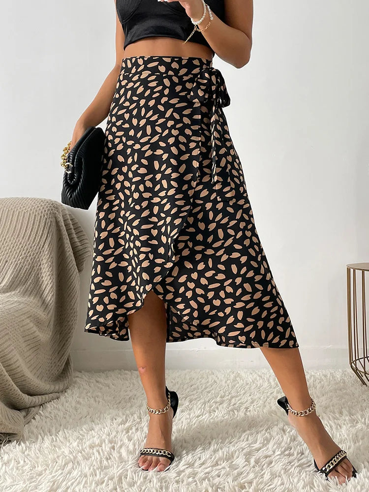 Zorella | Gonna Midi Donna Portafoglio con Motivo Animalier e Laccio