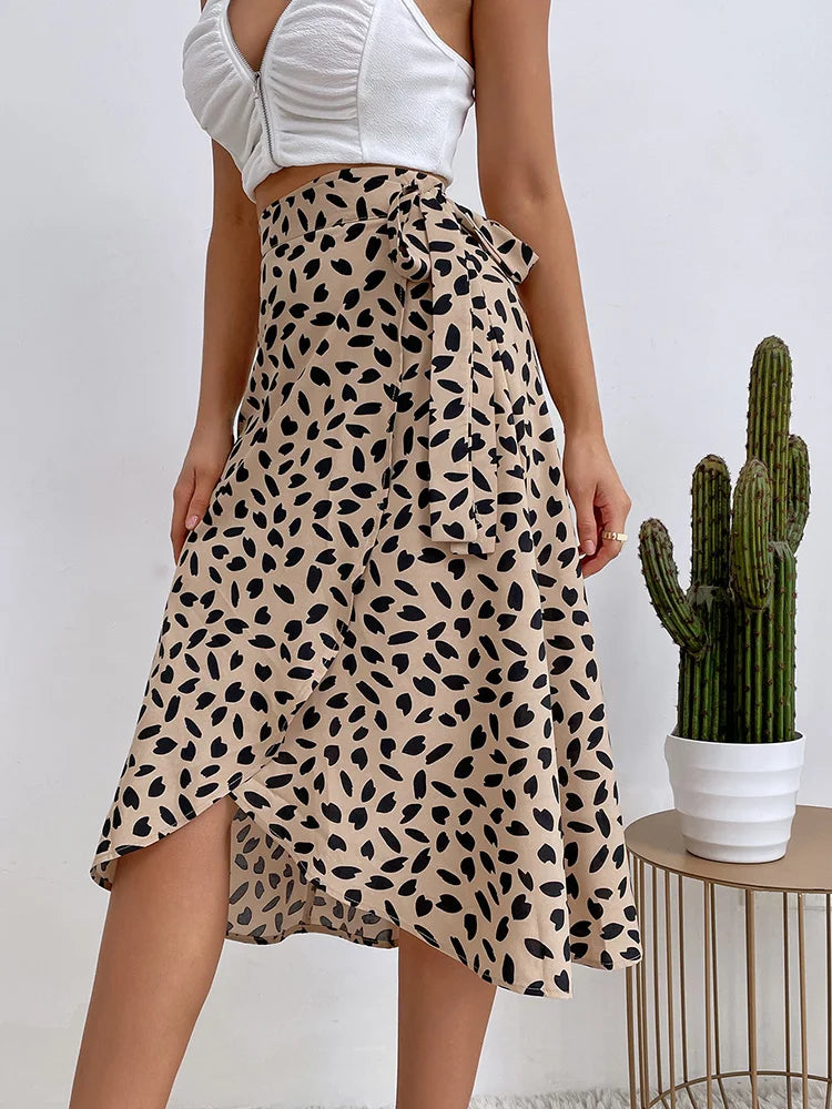 Zorella | Gonna Midi Donna Portafoglio con Motivo Animalier e Laccio