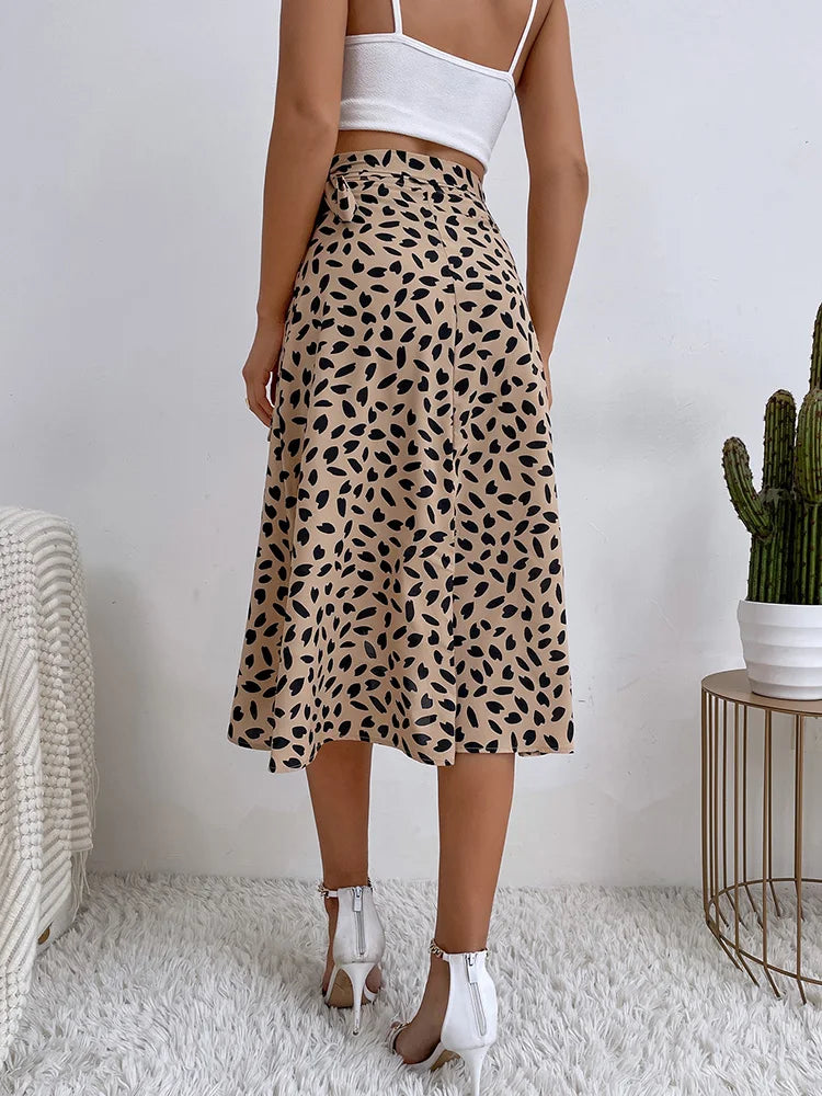 Zorella | Gonna Midi Donna Portafoglio con Motivo Animalier e Laccio