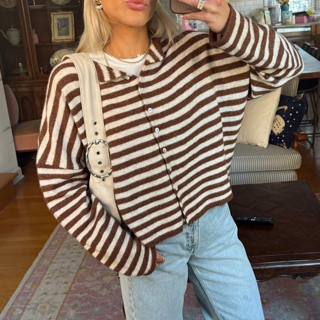 Novera | Cardigan casual da donna a righe con bottoni