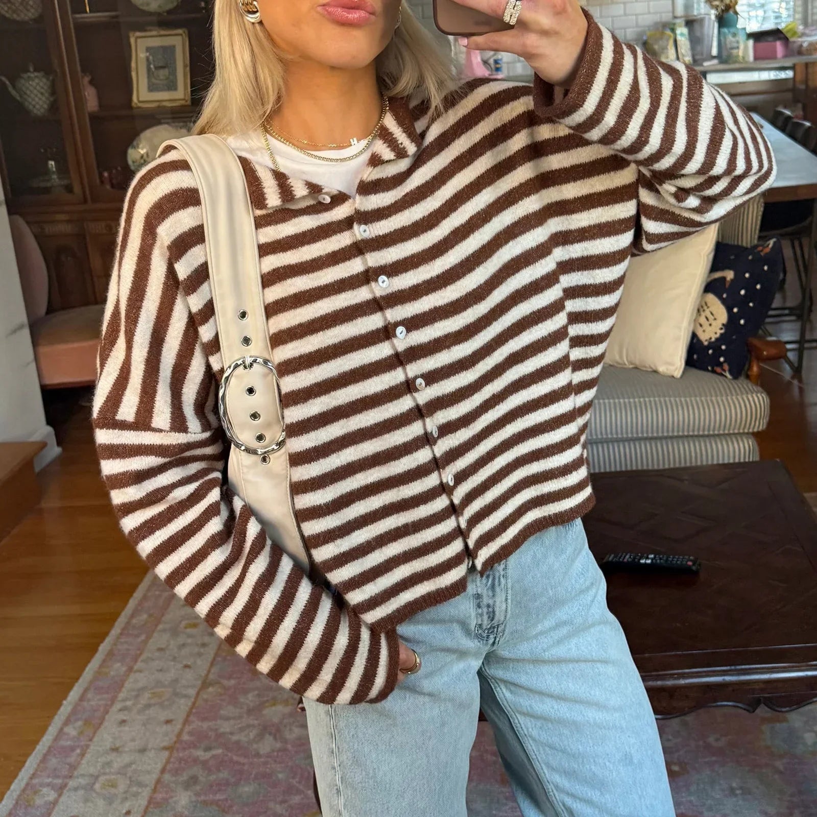 Novera | Cardigan casual da donna a righe con bottoni