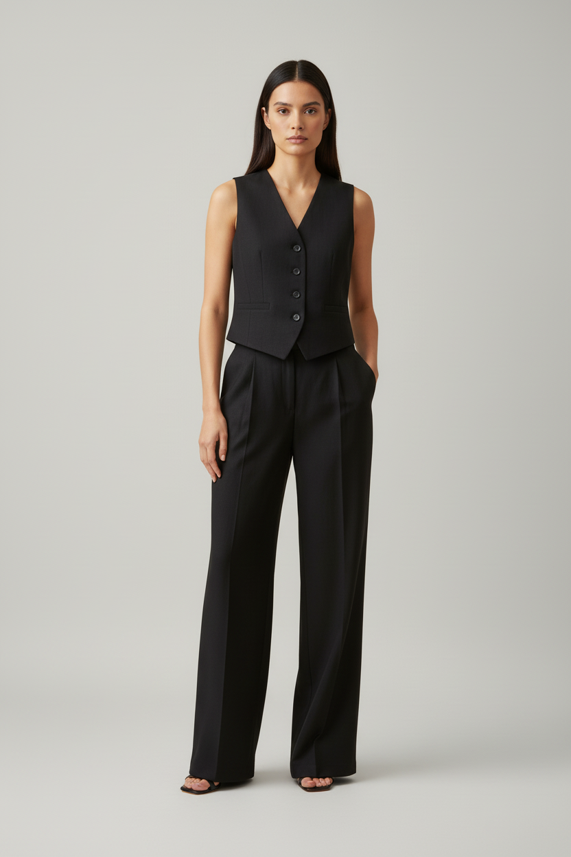Zwarte gilet set studiofoto
